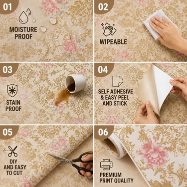 Self Adhesive Royal Flower Design Wallpaper 10m x 18in | Elegant Floral Wall Decor