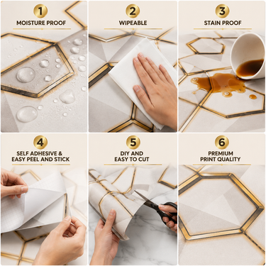 Self Adhesive 3D Gilded Hexagon Wallpaper 10m x 18in | Luxury Geometric Decor