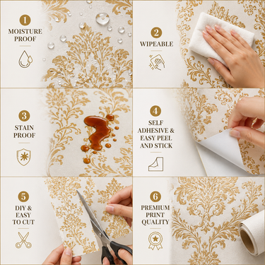 Self Adhesive Royal Damask Wallpaper 10m x 18in | Classic Wall Decor for Living Room