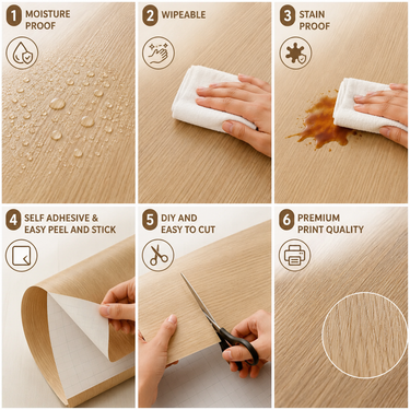 Self Adhesive Light Brown Texture Wallpaper 10m x 18in | Warm Neutral Wall Decor