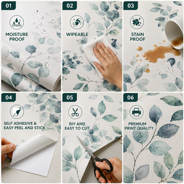 Self Adhesive Green Leaf Wallpaper 10m x 18in | Botanical Wall Decor for Living Room
