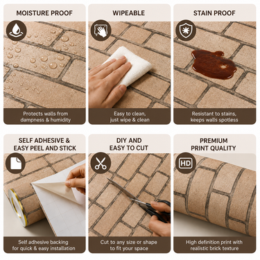 Self Adhesive 3D Cube Brick Wallpaper 10m x 18in | Industrial Wall Decor for Cafe