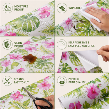 Self Adhesive Pink Flowers Wallpaper 10m x 18in | Floral Wall Decor for Bedroom