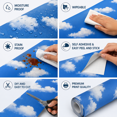 Self Adhesive Cloud Texture Wallpaper 10m x 18in | Dreamy Sky Wall Decor for Kids
