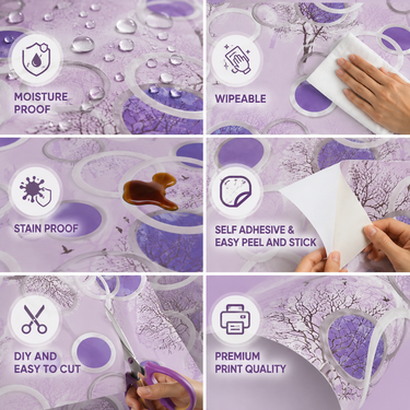 Self Adhesive White Purple Circle Wallpaper 10m x 18in | Modern Geometric Decor