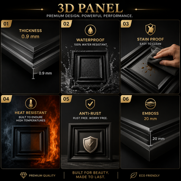 Non Self Adhesive Square Black 3D PVC Wall Panel 1.5x1.5 ft | 5-Year Life
