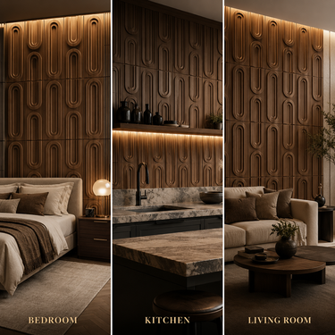 Non Self Adhesive Loopa Metallic Wood 3D PVC Wall Panel 1.5x1.5 ft | 5-Year Life