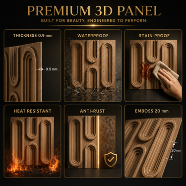 Non Self Adhesive Loopa Metallic Wood 3D PVC Wall Panel 1.5x1.5 ft | 5-Year Life
