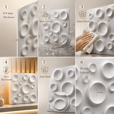 Non Self Adhesive Bubble White 3D PVC Wall Panel 1.5x1.5 ft | 5-Year Life