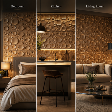 Non Self Adhesive Bubble Metallic Wood 3D PVC Wall Panel 1.5x1.5 ft | 5-Year Life
