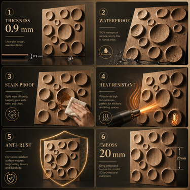 Non Self Adhesive Bubble Metallic Wood 3D PVC Wall Panel 1.5x1.5 ft | 5-Year Life