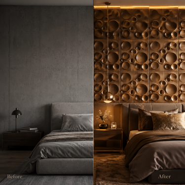 Non Self Adhesive Bubble Metallic Wood 3D PVC Wall Panel 1.5x1.5 ft | 5-Year Life