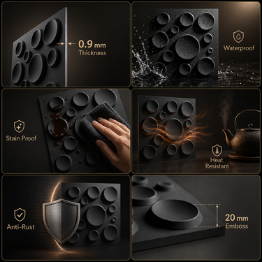Non Self Adhesive Bubble Black 3D PVC Wall Panel 1.5x1.5 ft | 5-Year Life