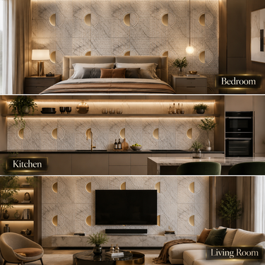 Non Self Adhesive Axis Orbit White Gold 3D PVC Wall Panel 1.5x1.5 ft | 5-Year Life