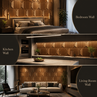 Non Self Adhesive Artisan Metallic Wood 3D PVC Wall Panel 1.5x1.5 ft | 5-Year Life