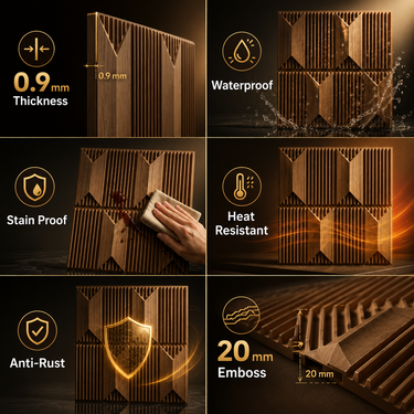 Non Self Adhesive Artisan Metallic Wood 3D PVC Wall Panel 1.5x1.5 ft | 5-Year Life