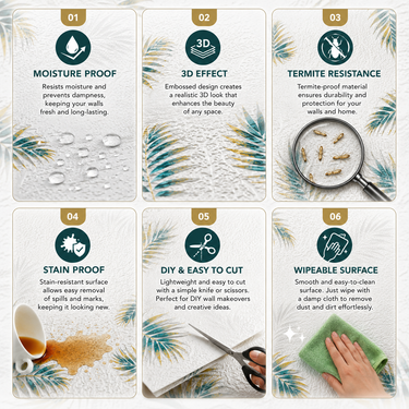 Self Adhesive Leaves Design 2.25x2.25 ft Textured Foam Sheet | 5 Sq.Ft Coverage
