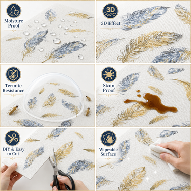 Self Adhesive White Feather Design 2.25x2.25 ft Textured Foam Sheet | 5 Sq.Ft Coverage