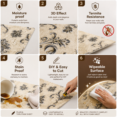 Self Adhesive Royal Flower Design 2.25x2.25 ft Textured Foam Sheet | 5 Sq.Ft Coverage