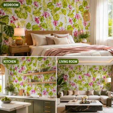 Nidhi Decor Pink Flowers Wallpaper Close-Up – Romantic Floral Pattern for Girls Room India