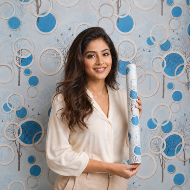 Nidhi Decor Self Adhesive White Blue Circle Wallpaper 10m x 18in – Modern Coastal Wall Decor Mumbai