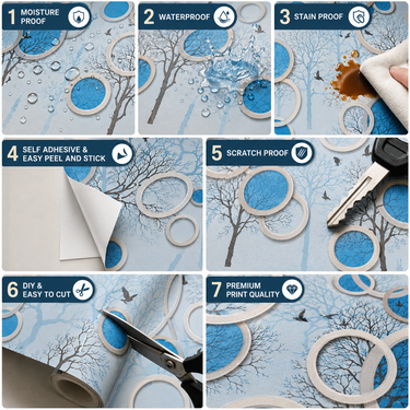Self Adhesive Blue Circle Wallpaper for Bedroom & Living Room – Nidhi Decor India