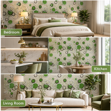 Self Adhesive Green Circle Wallpaper for Bedroom & Dining Room – Nidhi Decor India