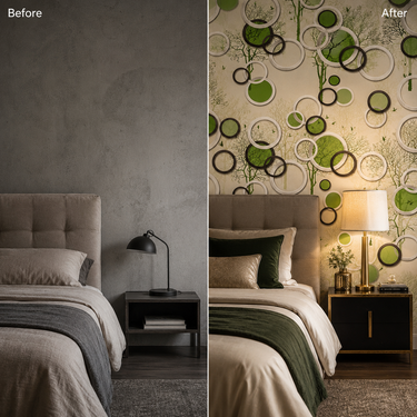 White Green Circle Peel & Stick Wallpaper on Living Room Wall – Nidhi Decor Mumbai