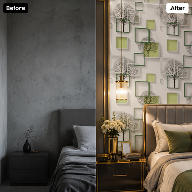 White Green Square Peel & Stick Wallpaper on Living Room Wall – Nidhi Decor Mumbai