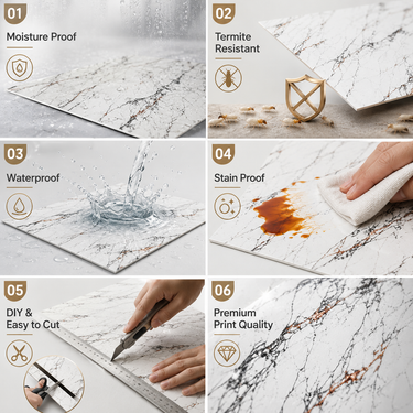 White Marble Copper Vein PVC Foam Sheet Features – Moisture Proof Waterproof Stain Proof DIY | Nidhi Decor