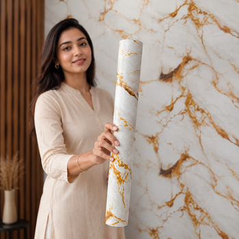 Nidhi Decor Self Adhesive White Dark Yellow Texture Wallpaper 2 Meter Starter Roll – Mumbai
