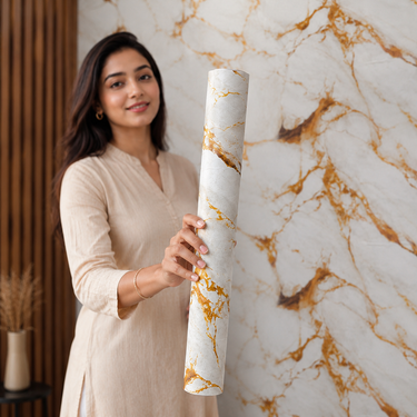 Nidhi Decor Self Adhesive White Dark Yellow Texture Wallpaper 2 Meter Starter Roll – Mumbai