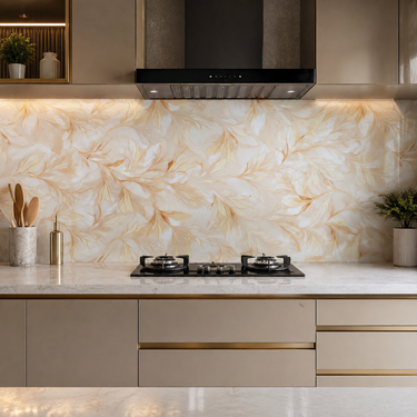 Luxury Ivory Gold Botanical Self-Adhesive Kitchen Sticker – 2 Meter Roll