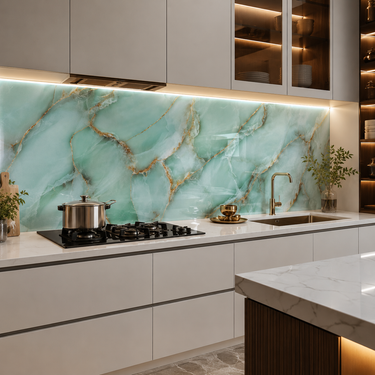 Aqua Green & Gold Onyx Marble Self-Adhesive Kitchen Sticker – 2 Meter Roll