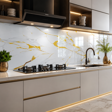 White & Gold Vein Marble Self-Adhesive Kitchen Sticker – 2 Meter Roll
