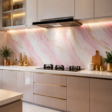 Rose Pink & Gold Marble Self-Adhesive Kitchen Sticker – 2 Meter Roll