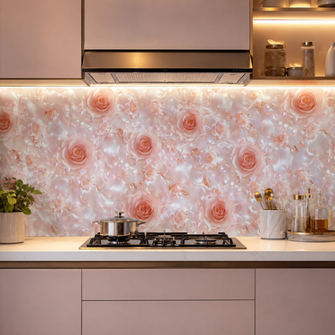 Peach Rose & Gold Floral Marble Self-Adhesive Kitchen Sticker – 2 Meter Roll