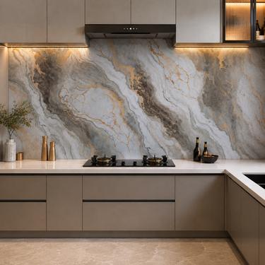 Grey, White & Gold Agate Marble Self-Adhesive Kitchen Sticker – 2 Meter Roll