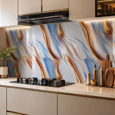 White, Blue & Gold Agate Marble Self-Adhesive Kitchen Sticker – 2 Meter Roll