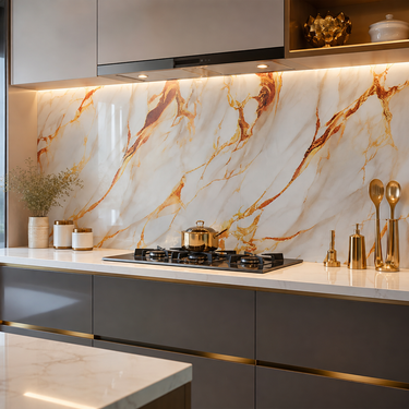 Luxury White & Gold Marble Self-Adhesive Kitchen Sticker – 2 Meter Roll