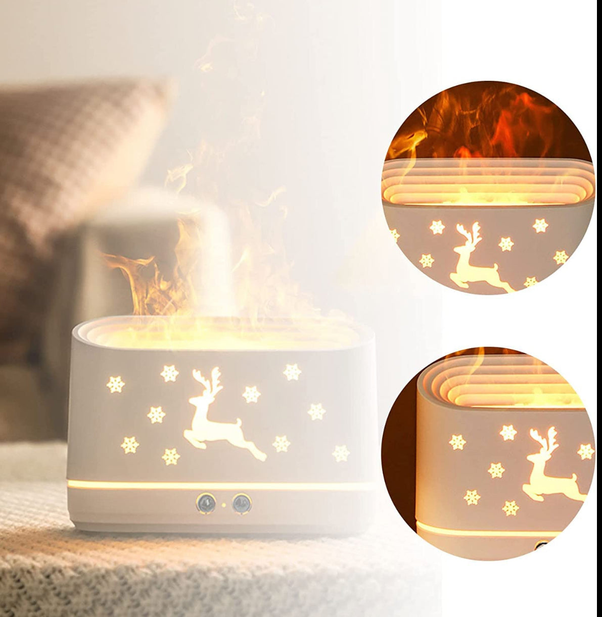 Humidifier for Home, Flame Diffuser/Atmosphere Light Humidifier -Portable Noiseless Aroma Aromatherapy Machine, Essential Oil Diffuser for Home Office (Deer Flame) (Deer)