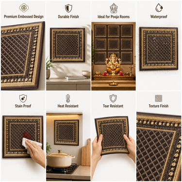Antique Gold & Bronze Diamond Lattice Embossed Wall Panel 2×2 Ft | Premium Ganpati Pooja Room Decorative Panel | Temple, Mandap & Festive Wall Decor (Buy Minimum 5 Sheets)
