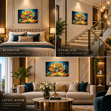 Luxury Multicolor & Gold Tree of Life Crystal Wall Art Frame – Premium 3D Rhinestone Decorative Panel