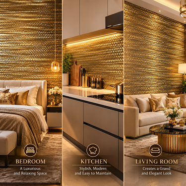 Self Adhesive Gilded Mosaic Gold 3D Wallpaper 10m x 18in | Premium Geometric Decor