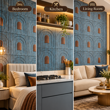 Non Self Adhesive Triple Arch Rustic Blue Copper 3D PVC Wall Panel 20x20 Inch | 5-Year Life (Order Minimum 5 Panels)