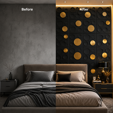 Non Self Adhesive Navy Blue Moon 3D PVC Wall Panel 1.5x1.5 ft | 5-Year Life
