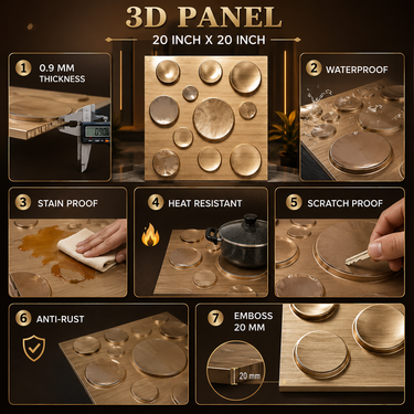 Non Self Adhesive Metallic Wood Copper Moon 3D PVC Wall Panel 1.5x1.5 ft | 5-Year Life