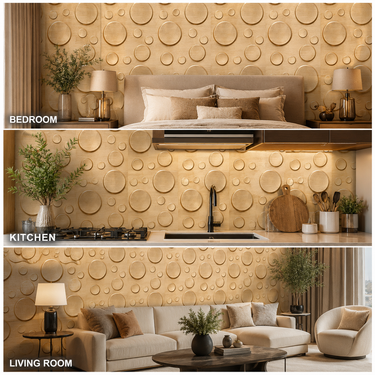 Non Self Adhesive Metallic Wood Copper Moon 3D PVC Wall Panel 1.5x1.5 ft | 5-Year Life