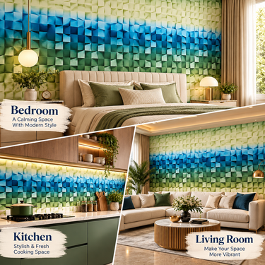 Self Adhesive 3D Geometric Cube Mosaic Wallpaper 10m x 18in | Blue Green Gradient Modern Wall Decor