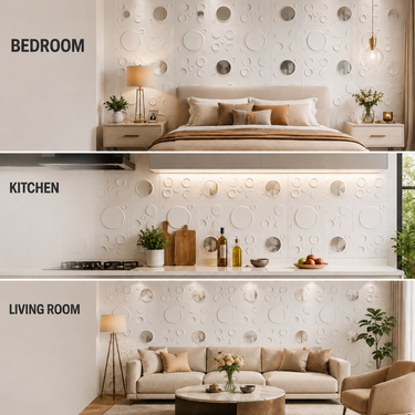 Non Self Adhesive White Silver Moon 3D PVC Wall Panel 1.5x1.5 ft | 5-Year Life